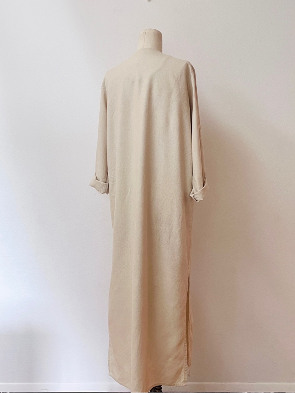 Vintage 90s Silk Noil Button Front Maxi Dress / Duster - Picture 3 of 11